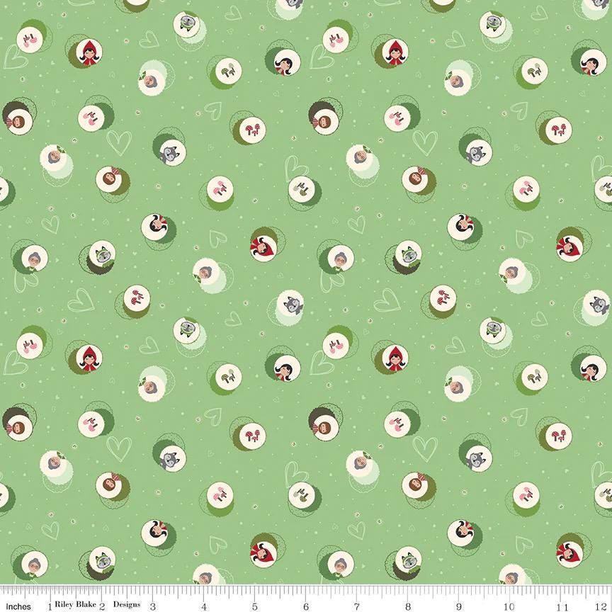 Riley Blake Jennifer Long To Grandmother's House Fabric Collection Story Character Cameos on Green Premium 100% Cotton Fabrics