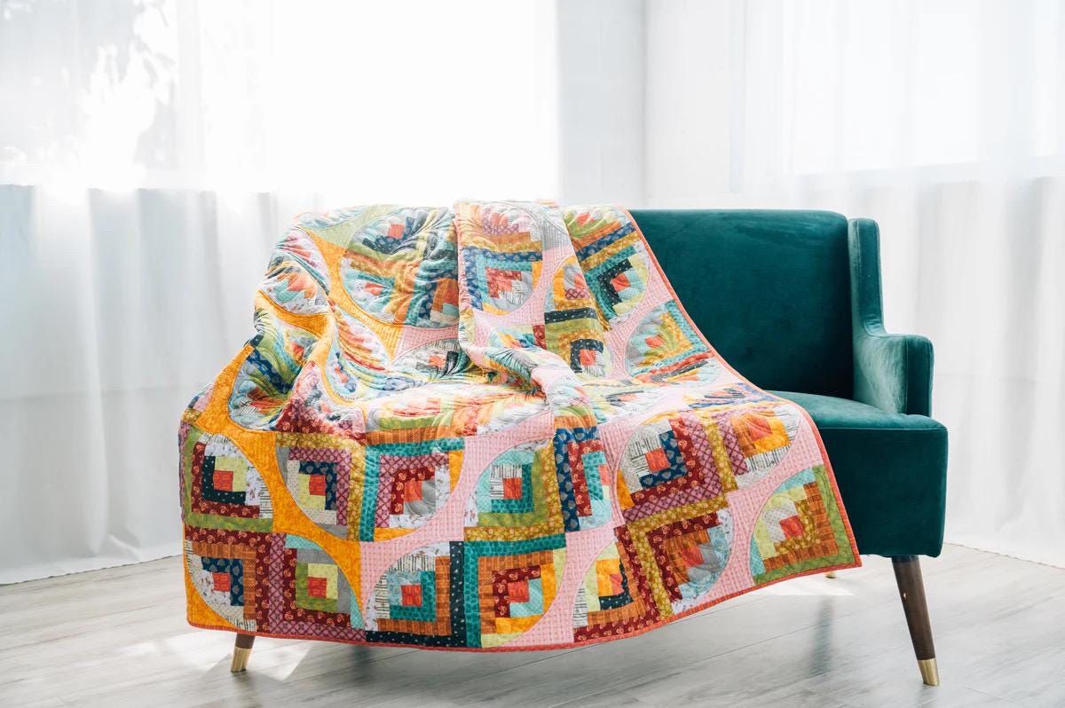 Sew Kind of Wonderful Curvy Log Cabin Quilt Pattern Finished Size: 60"x75"