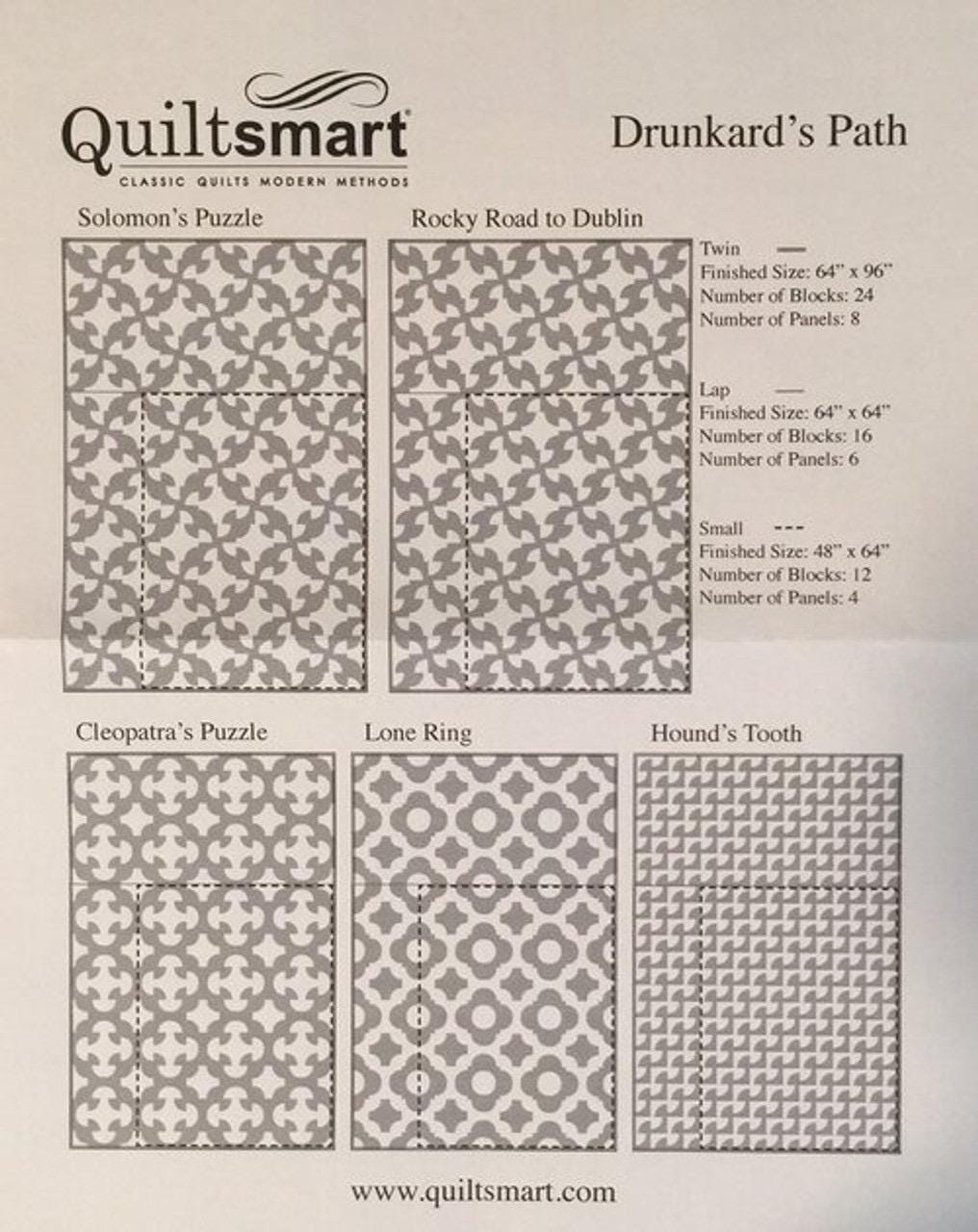 Quiltsmart Drunkard's Path Printed Interfacing & Instructions Pack - 3 Size Variations Per Pack