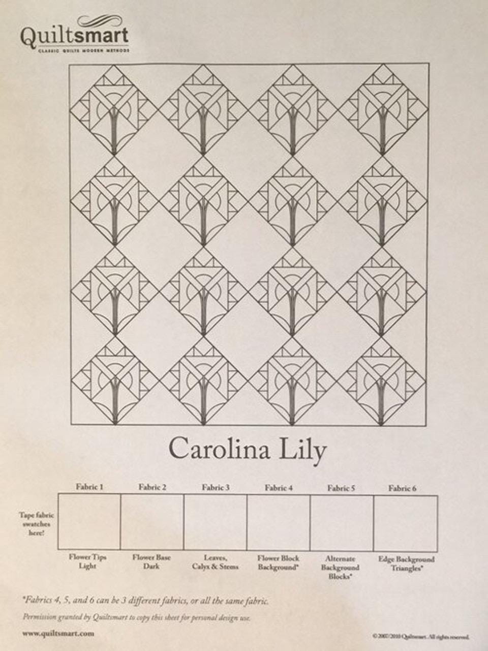 Quiltsmart Carolina Lily Printed Interfacing & Instructions Pack - 3 Size Variations Per Pack