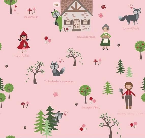 Riley Blake Jennifer Long To Grandmother's House Fabric Collection Through The Woods on Pink Premium 100% Cotton Quilt Shop Quality Fabrics
