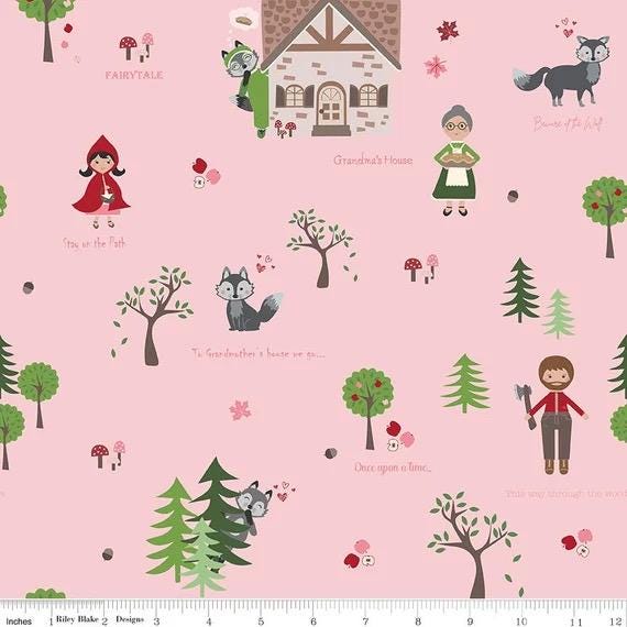 Riley Blake Jennifer Long To Grandmother's House Fabric Collection Through The Woods on Pink Premium 100% Cotton Quilt Shop Quality Fabrics
