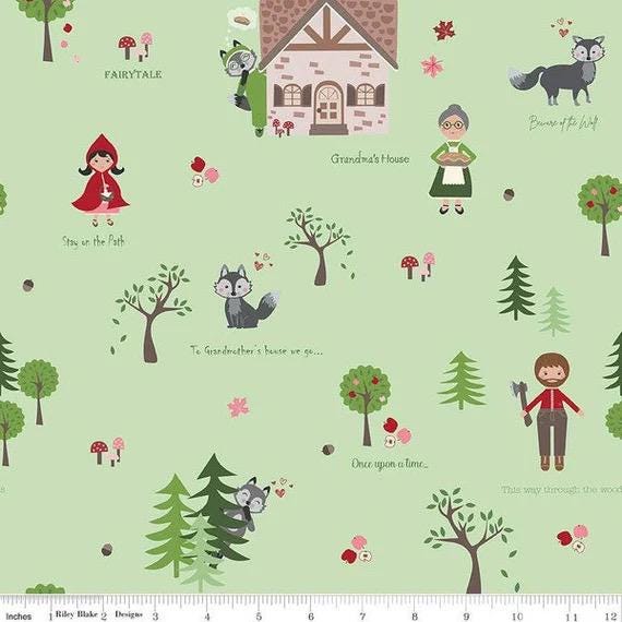 Riley Blake Jennifer Long To Grandmother's House Fabric Collection Through The Woods on Green Premium 100% Cotton Quilt Shop Quality Fabrics