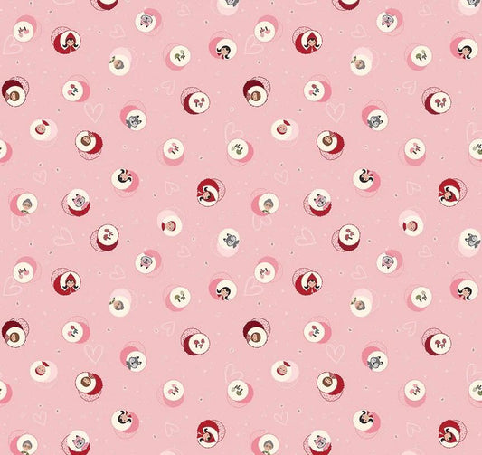 Riley Blake Jennifer Long To Grandmother's House Fabric Collection Story Character Cameos on Pink Premium 100% Cotton Fabrics