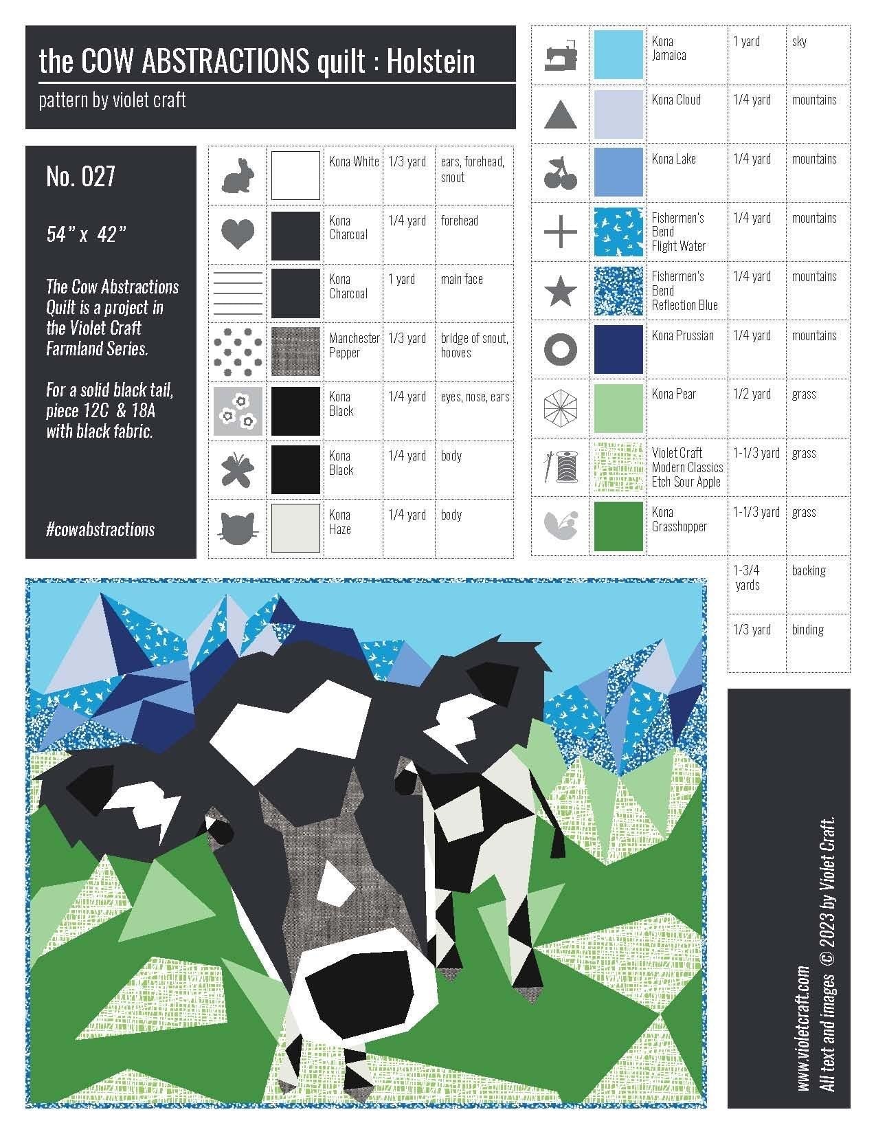 Violet Craft The Cow Abstractions A Foundation Paper Piecing Project Pattern Finished Size: 54"x42"