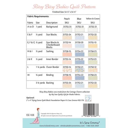 It's Sew Emma Ritzy Bitsy Babies Quilt Pattern Finished Size: 54.5"x54.5" ISE-108