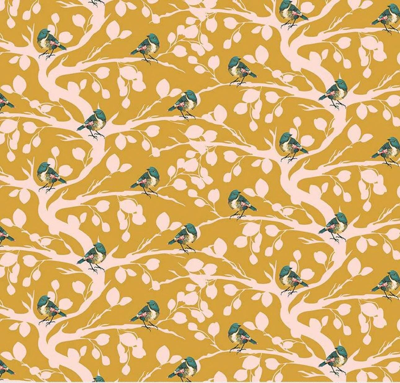 LAST BOLT!! Riley Blake Porch Swing Fabric Collection Birds and Branches on Mustard Premium 100% Cotton Quilt Shop Quality Fabrics