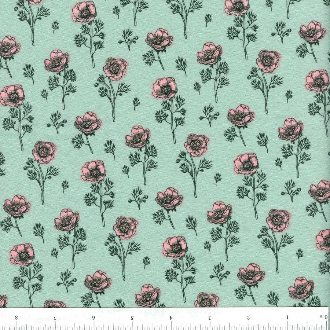 LAST BOLT!! Riley Blake Porch Swing Fabric Collection Botanical Anemones on Mint Premium 100% Cotton Quilt Shop Quality Fabrics