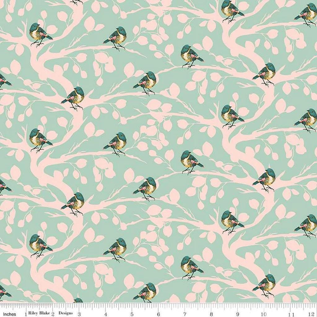 LAST BOLT!! Riley Blake Porch Swing Fabric Collection Birds and Branches on Mint Premium 100% Cotton Quilt Shop Quality Fabrics