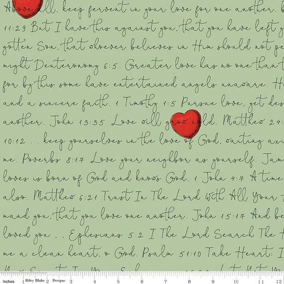 LAST BOLT!! Riley Blake J. Wecker Frisch All My Heart Fabric Collection Love Letters on Green