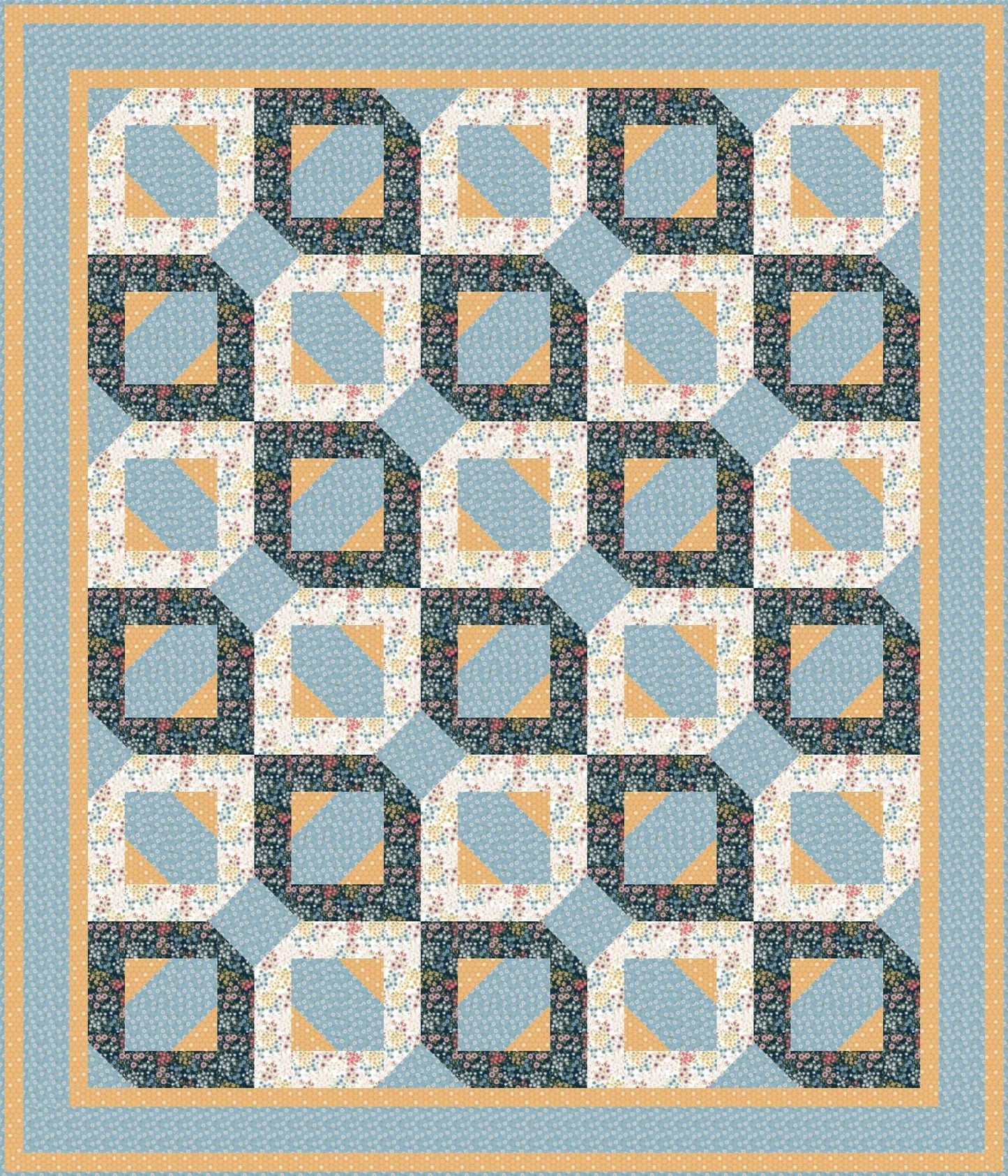 LIMITED EDITION!! Fabric Cafe Passage Quilt Kit Featuring Poppie Cotton Sunshine & Chamomile Fabric Collection Finished Size: 54”x63"