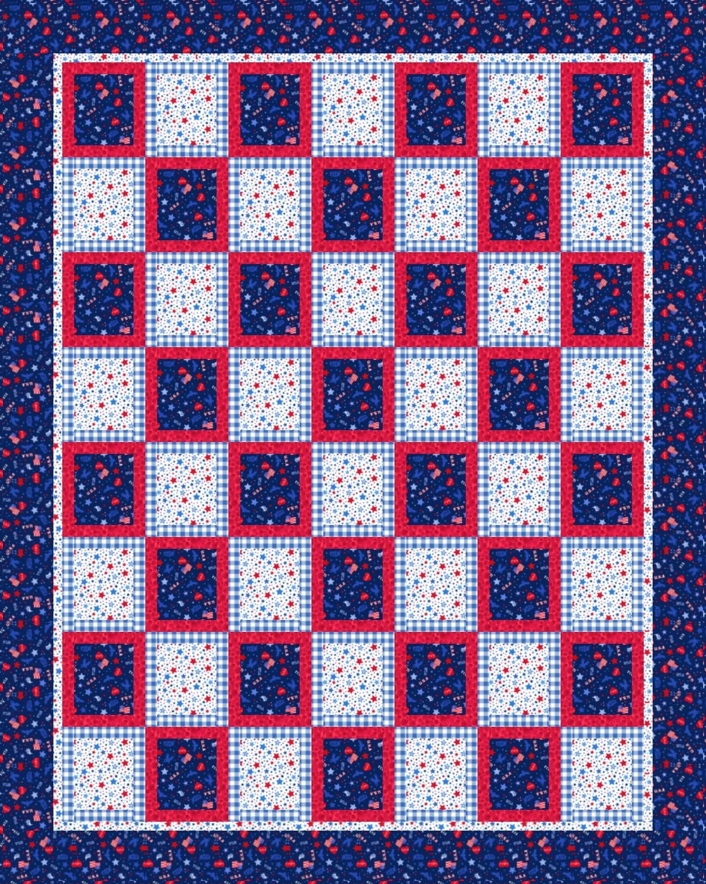 LIMITED EDITION!! Fabric Cafe Block Party Quilt Kit Featuring Lewis & Irene Americana Fabric Collection Finished Size: 59"x74"