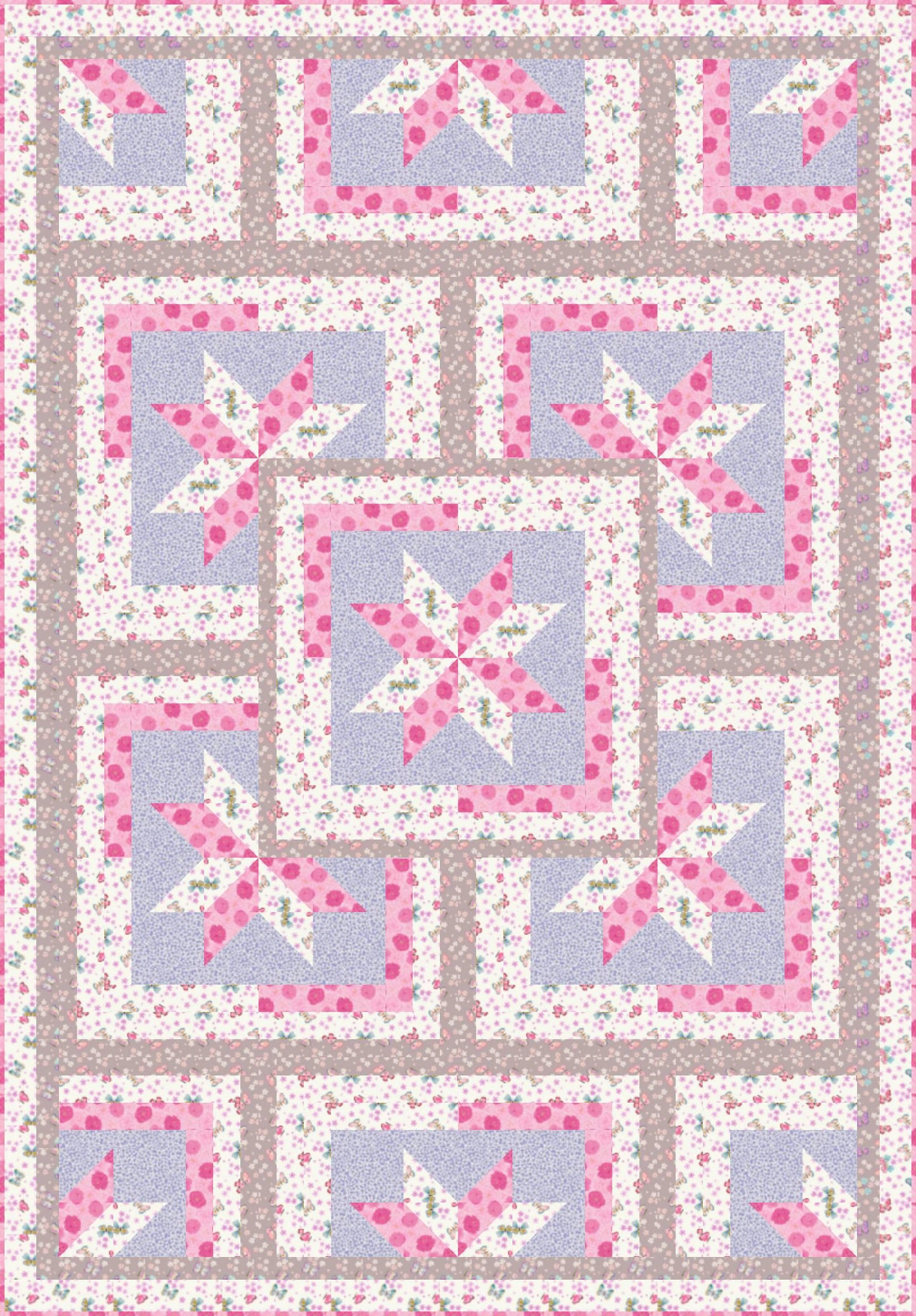 LIMITED EDITION!! Fabric Cafe Zenith Quilt Kit Featuring Lewis & Irene Love Blooms Fabric Collection Finished Size: 50"x72"