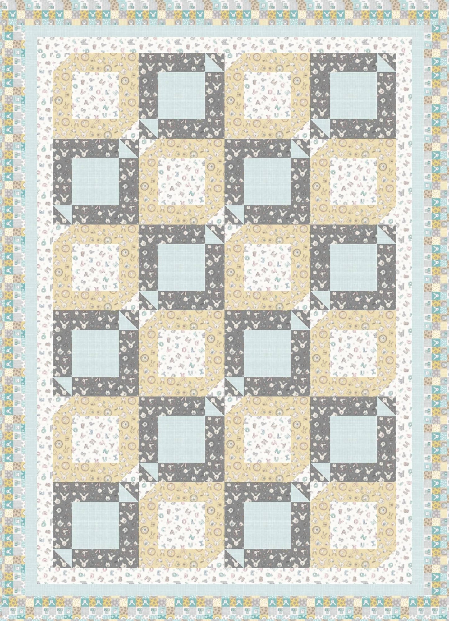 LIMITED EDITION!! Fabric Cafe Velocity Quilt Kit Featuring Lewis & Irene Bella Bunny and Bear Fabric Collection Finished Size: 57"x79"