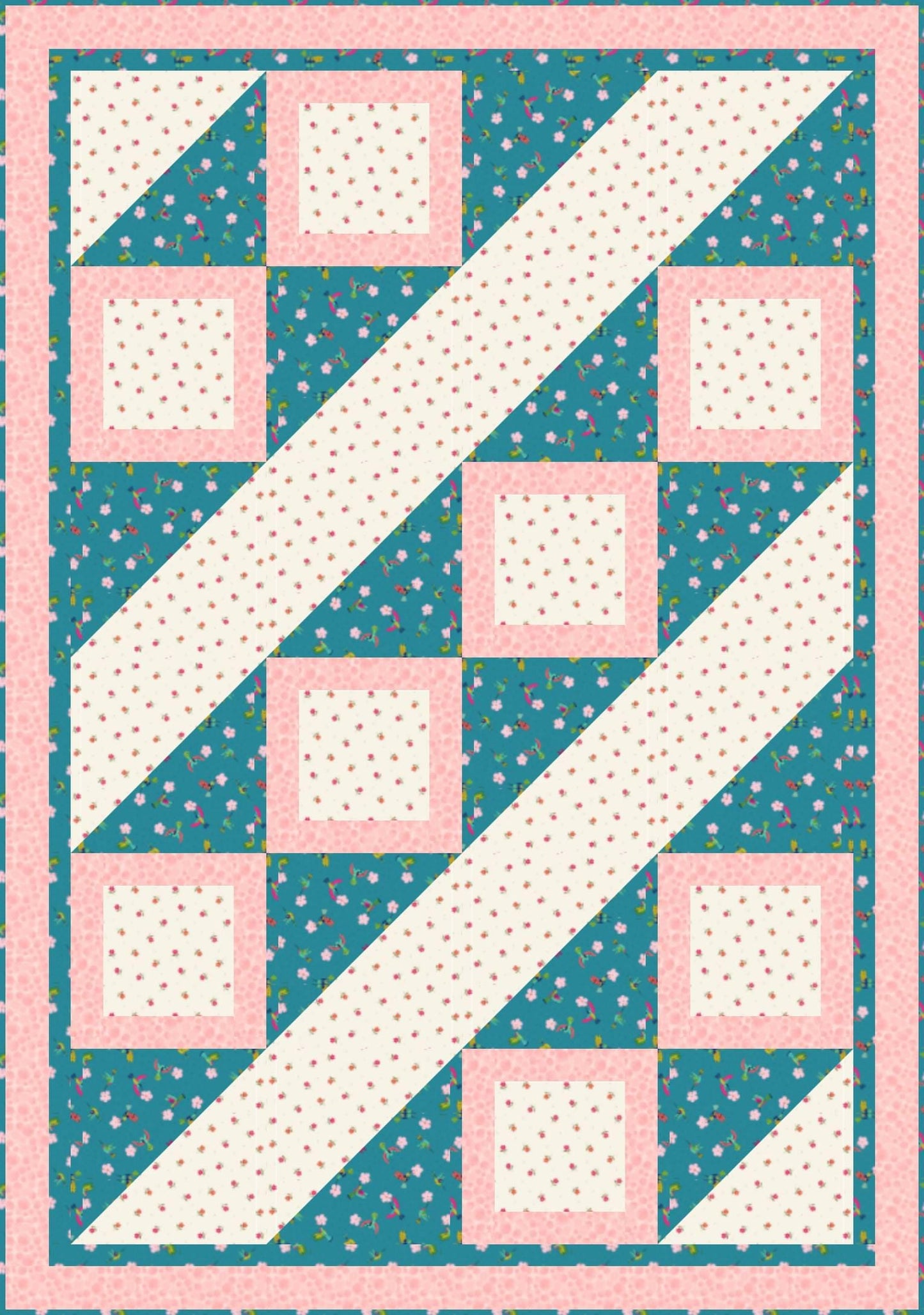 LIMITED EDITION Fabric Cafe Ashford Square Quilt Kit Featuring Lewis & Irene Hibiscus Hummingbird Fabrics Finished Size: 42.5"x60.5"
