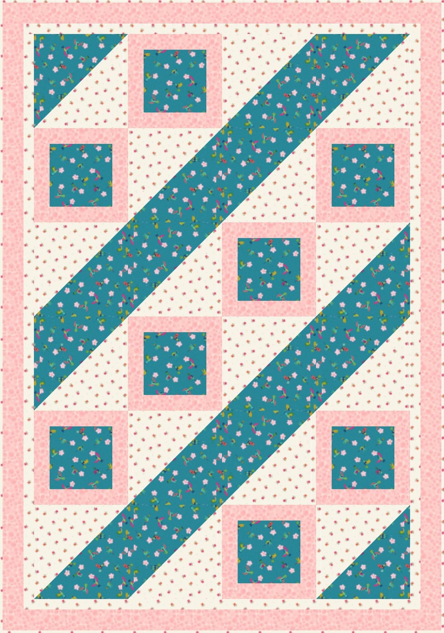 LIMITED EDITION Fabric Cafe Ashford Square Quilt Kit Featuring Lewis & Irene Hibiscus Hummingbird Fabrics Finished Size: 42.5"x60.5"