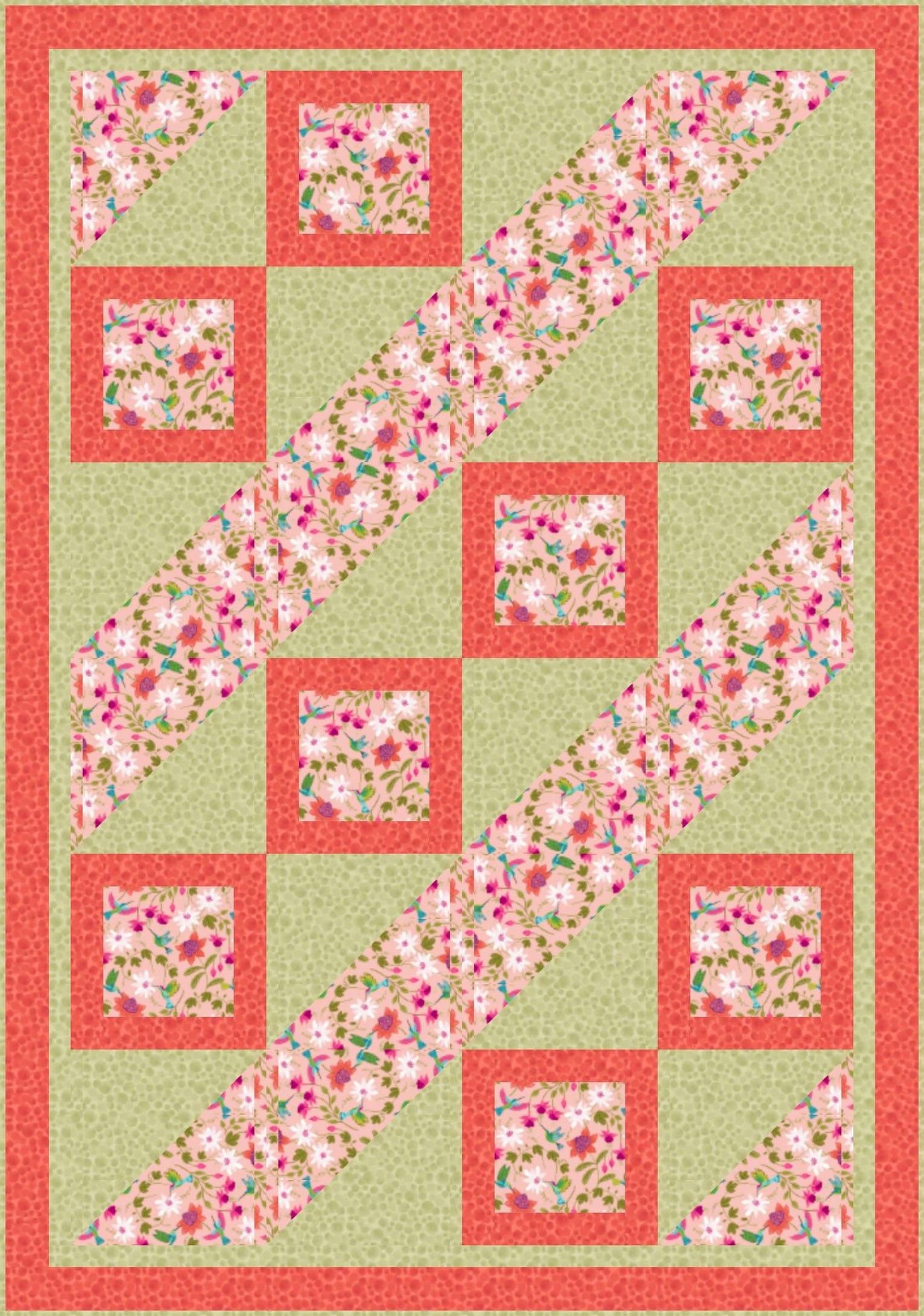 LIMITED EDITION Fabric Cafe Ashford Square Quilt Kit Featuring Lewis & Irene Hibiscus Hummingbird Fabrics Finished Size: 42.5"x60.5"
