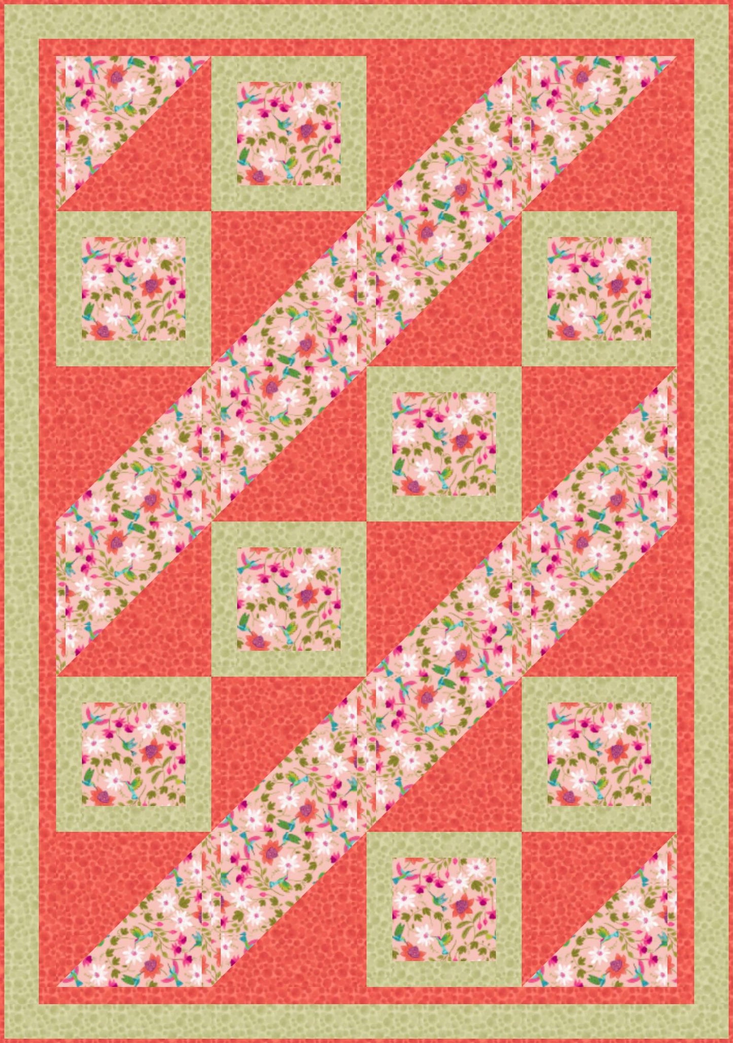 LIMITED EDITION Fabric Cafe Ashford Square Quilt Kit Featuring Lewis & Irene Hibiscus Hummingbird Fabrics Finished Size: 42.5"x60.5"
