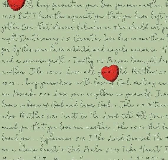 LAST BOLT!! Riley Blake J. Wecker Frisch All My Heart Fabric Collection Love Letters on Green