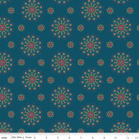 Riley Blake Heather Peterson Market Street Fabric Collection Medallions on Navy Premium 100% Quilt Shop Quality Cotton Fabric