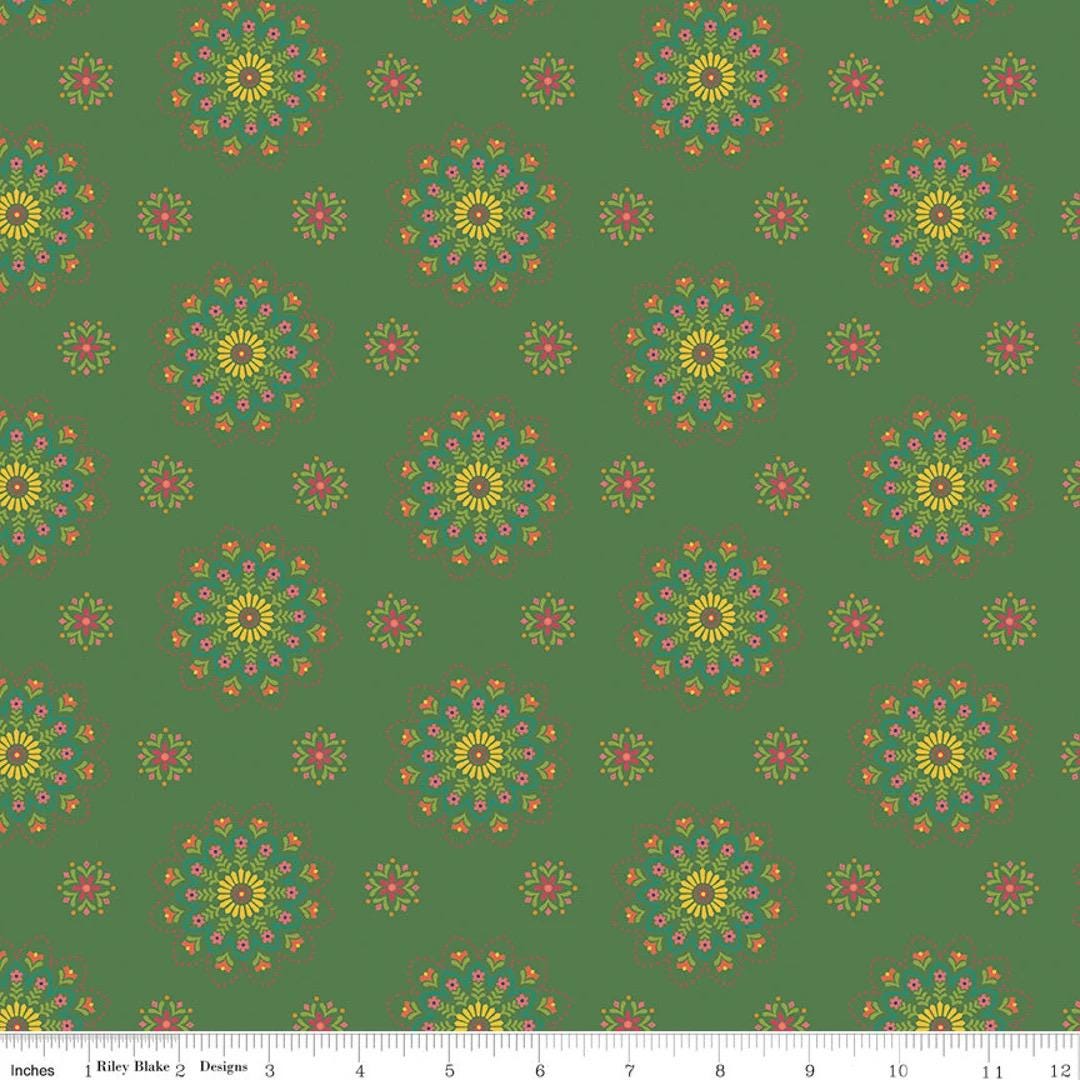 Riley Blake Heather Peterson Market Street Fabric Collection Medallions on Green Premium 100% Quilt Shop Quality Cotton Fabric