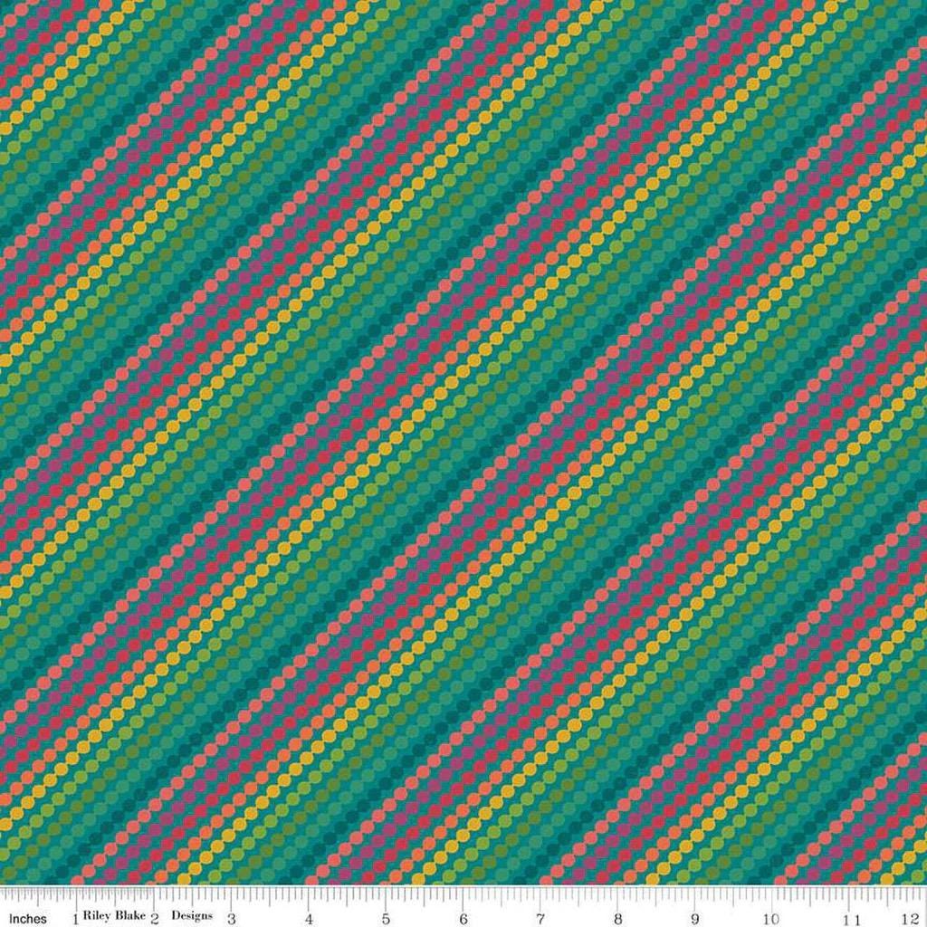 Riley Blake Heather Peterson Market Street Fabric Collection Rainbow Stripes on Teal Premium 100% Quilt Shop Quality Cotton Fabric