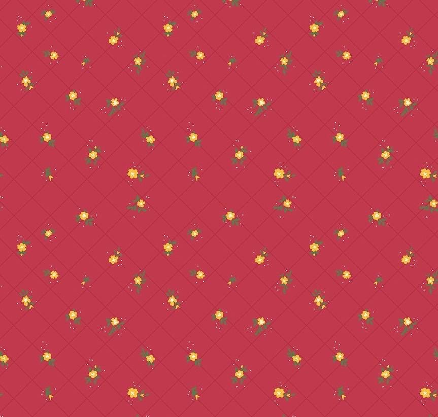 Riley Blake Heather Peterson Market Street Fabric Collection Flower Grid on Berry Premium 100% Quilt Shop Quality Cotton Fabric