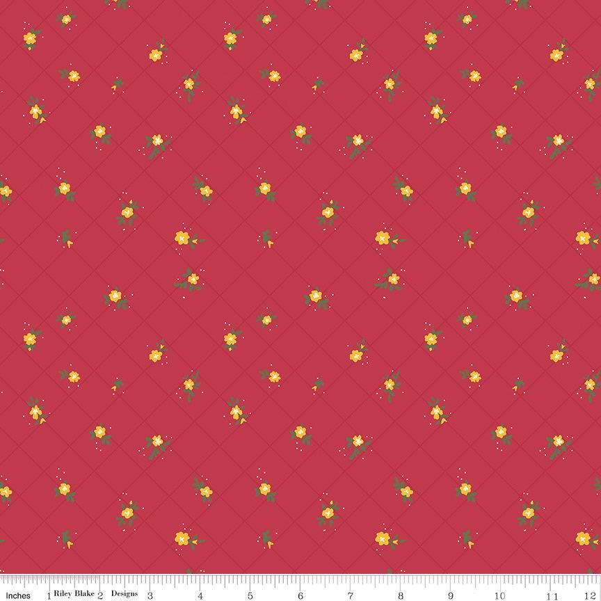 Riley Blake Heather Peterson Market Street Fabric Collection Flower Grid on Berry Premium 100% Quilt Shop Quality Cotton Fabric