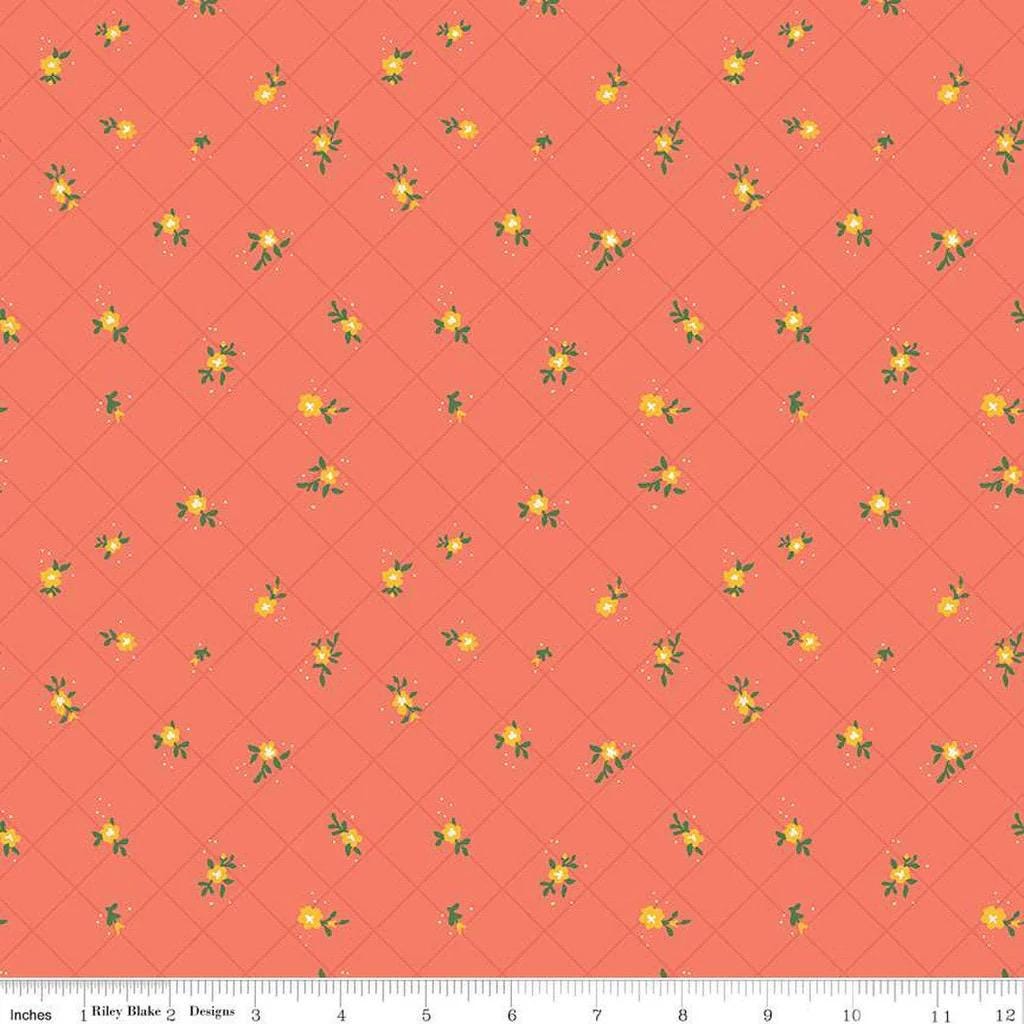 Riley Blake Heather Peterson Market Street Fabric Collection Flower Grid on Coral Premium 100% Quilt Shop Quality Cotton Fabric