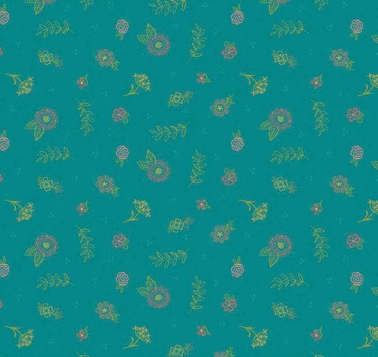Riley Blake Heather Peterson Market Street Fabric Collection Embroidery Flowers on Teal Premium 100% Quilt Shop Quality Cotton Fabric