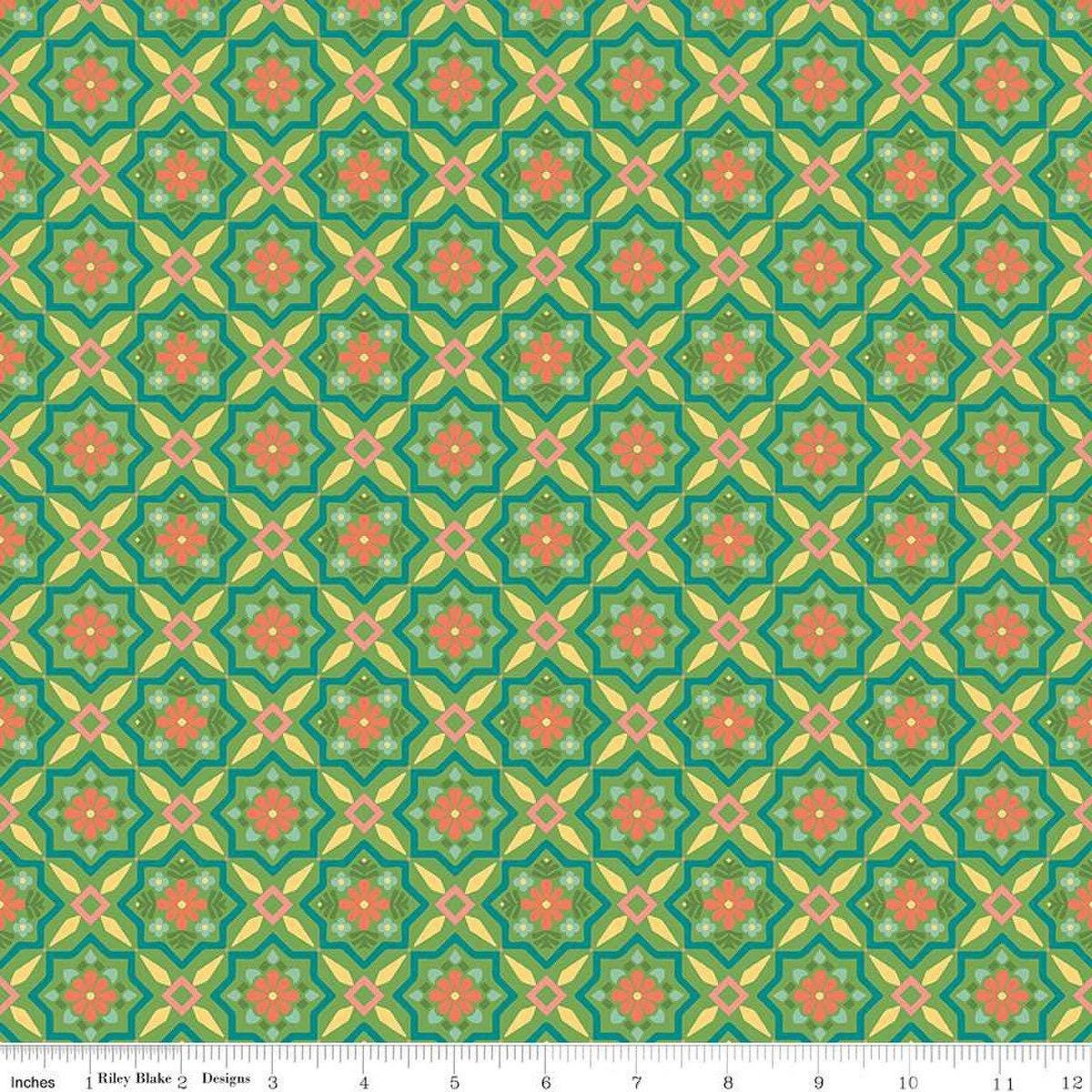 Riley Blake Heather Peterson Market Street Fabric Collection Flowers on Green Premium 100% Quilt Shop Quality Cotton Fabrics