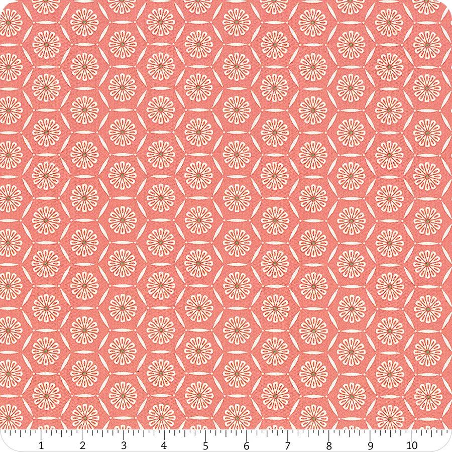 Riley Blake Heather Peterson Market Street Fabric Collection Hexagons on Coral Premium 100% Quilt Shop Quality Cotton Fabrics
