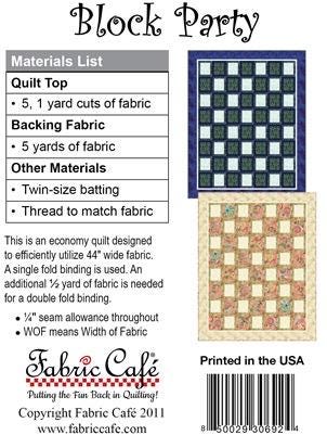 Fabric Cafe Block Party Quilt Pattern - Uses only 5 Yards of Fabric Finished Size 59”x74" 091122-01