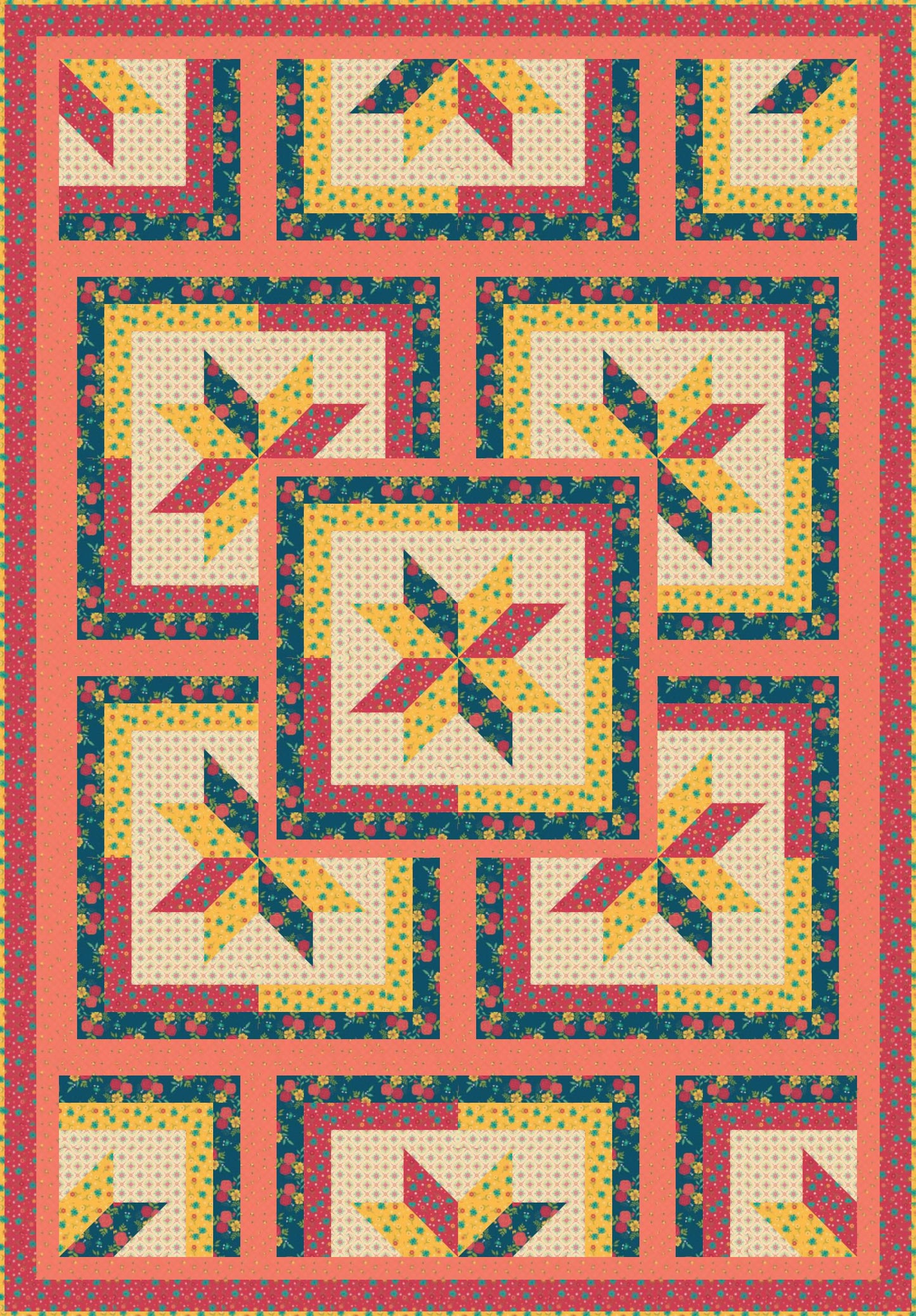 LIMITED EDITION!! Fabric Cafe Zenith Quilt Kit Featuring Riley Blake Market Street Fabric Collection Finished Size: 50"x72"