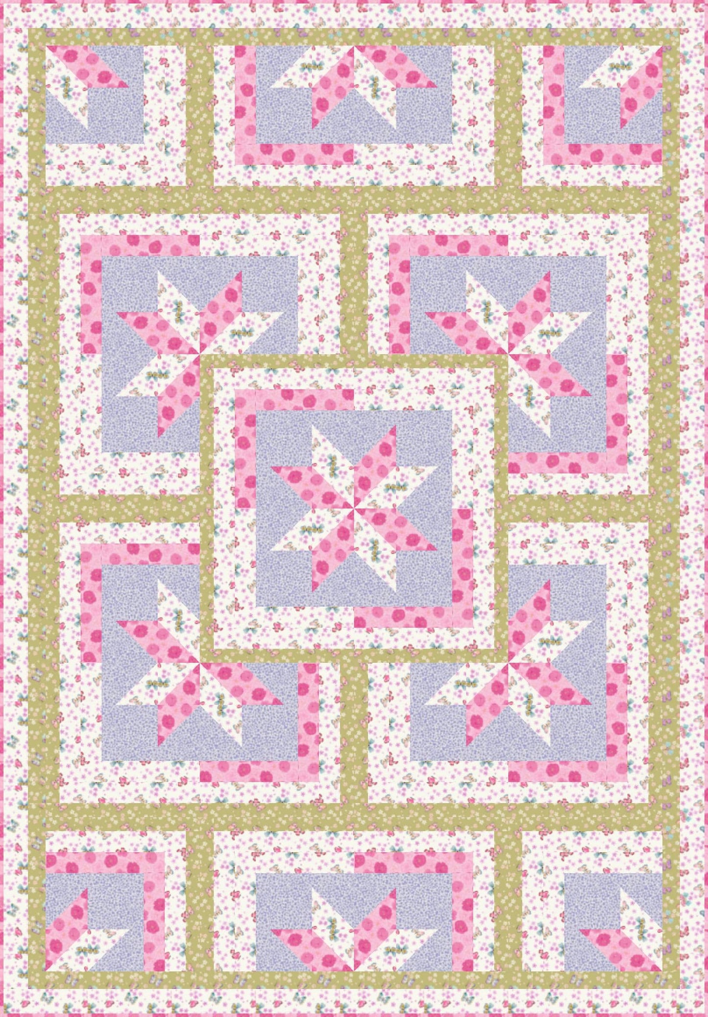 LIMITED EDITION!! Fabric Cafe Zenith Quilt Kit Featuring Lewis & Irene Love Blooms Fabric Collection Finished Size: 50"x72"