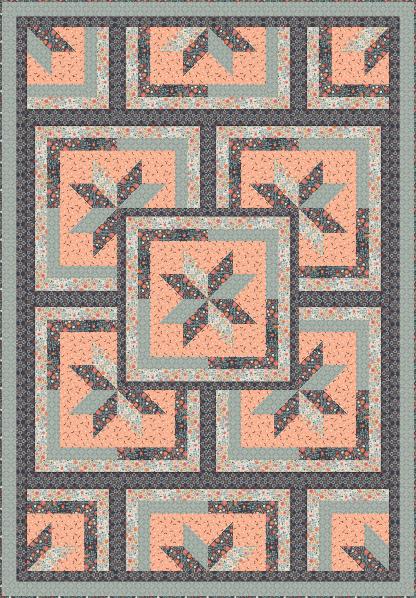 LIMITED EDITION!! Fabric Cafe Zenith Quilt Kit Featuring Lewis & Irene Folk Floral Fabric Collection Finished Size: 50"x72"