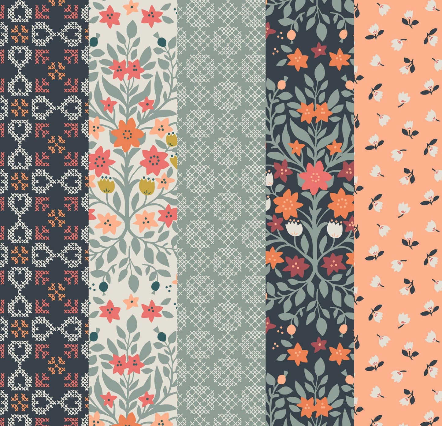 LIMITED EDITION!! Fabric Cafe Zenith Quilt Kit Featuring Lewis & Irene Folk Floral Fabric Collection Finished Size: 50"x72"