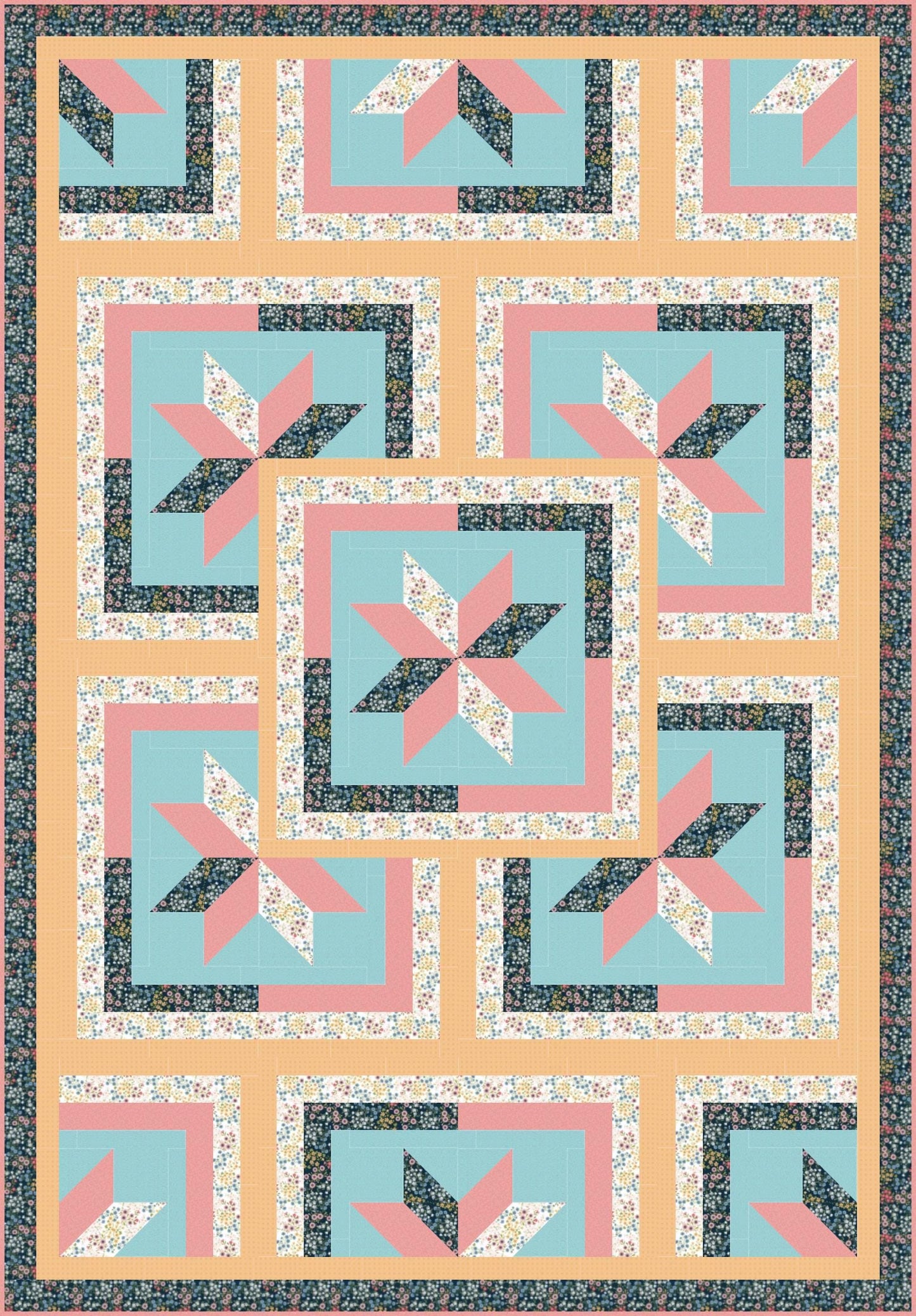 LIMITED EDITION!! Fabric Cafe Zenith Quilt Kit Featuring Poppie Cotton Sunshine & Chamomile Fabric Collection Finished Size: 50"x72"