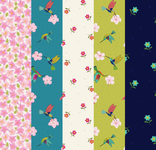 LIMITED EDITION!! Fabric Cafe Zenith Quilt Kit Featuring Lewis & Irene Hibiscus Hummingbird Fabric Collection Finished Size: 50"x72"