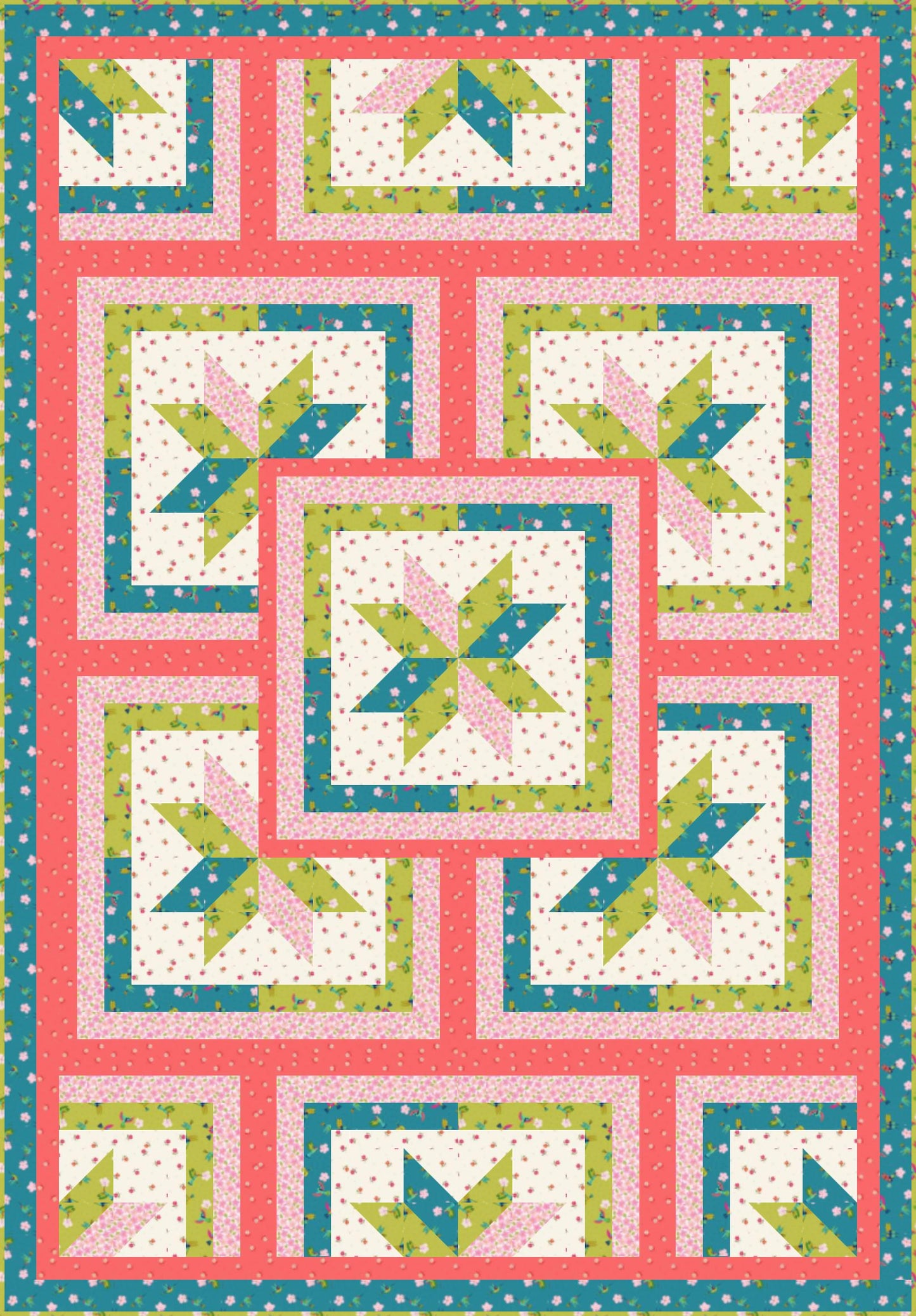 LIMITED EDITION!! Fabric Cafe Zenith Quilt Kit Featuring Lewis & Irene Hibiscus Hummingbird Fabric Collection Finished Size: 50"x72"