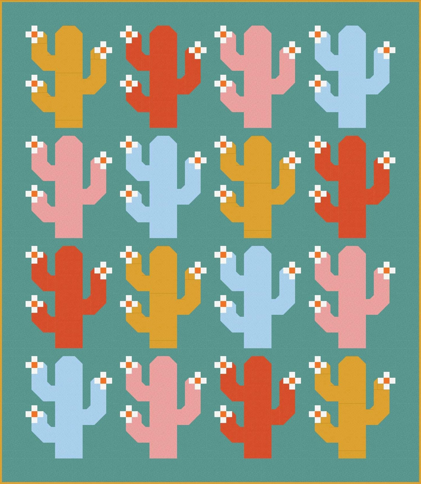 Pen + Paper Patterns Oh My Cacti Quilt Kit Featuring Poppie Cotton Country Confetti Fabric Collection Finished Size: 53.5"x61.5"