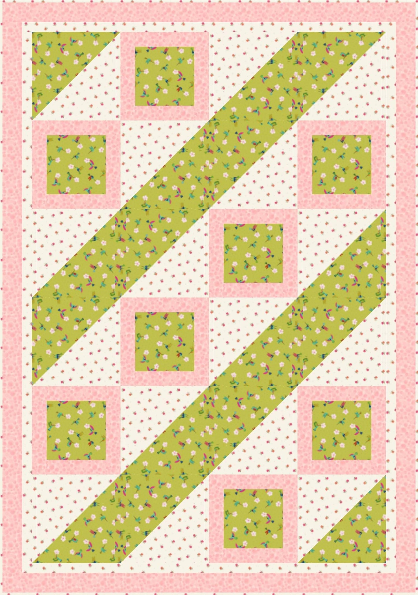 LIMITED EDITION Fabric Cafe Ashford Square Quilt Kit Featuring Lewis & Irene Hibiscus Hummingbird Fabrics Finished Size: 42.5"x60.5"