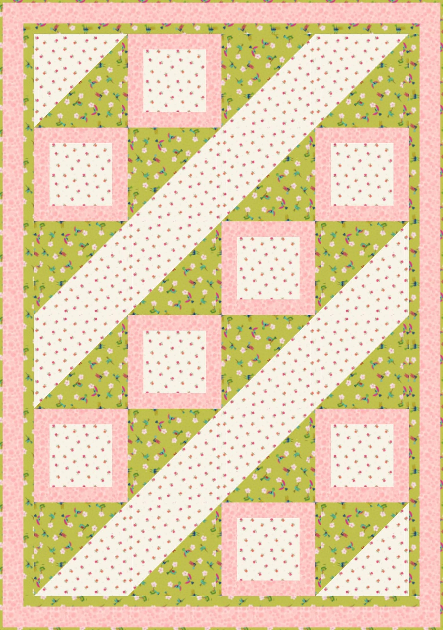 LIMITED EDITION Fabric Cafe Ashford Square Quilt Kit Featuring Lewis & Irene Hibiscus Hummingbird Fabrics Finished Size: 42.5"x60.5"