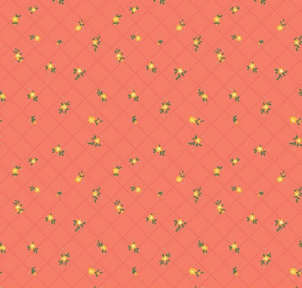 Riley Blake Heather Peterson Market Street Fabric Collection Flower Grid on Coral Premium 100% Quilt Shop Quality Cotton Fabric