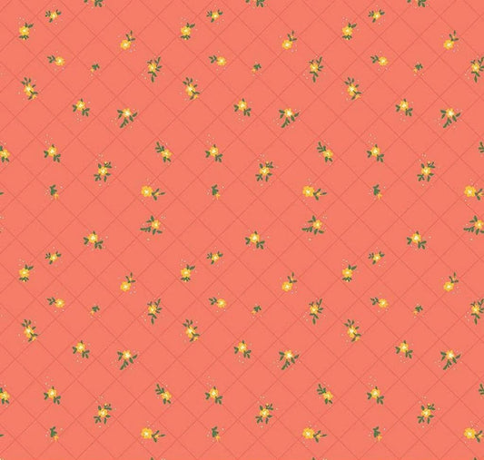 Riley Blake Heather Peterson Market Street Fabric Collection Flower Grid on Coral Premium 100% Quilt Shop Quality Cotton Fabric