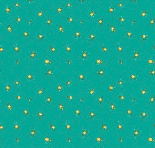Riley Blake Heather Peterson Market Street Fabric Collection Flower Grid on Teal Premium 100% Quilt Shop Quality Cotton Fabric