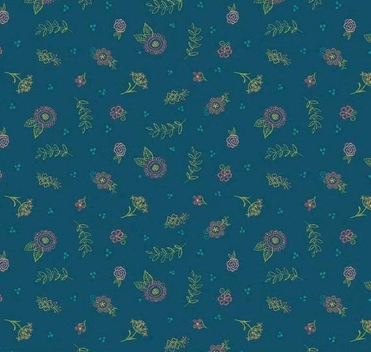 Riley Blake Heather Peterson Market Street Fabric Collection Embroidery Flowers on Navy Premium 100% Quilt Shop Quality Cotton Fabric