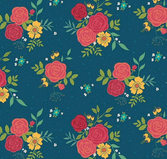 Riley Blake Heather Peterson Market Street Fabric Collection Main Print Large Floral on Navy Premium 100% Quilt Shop Quality Cotton Fabric