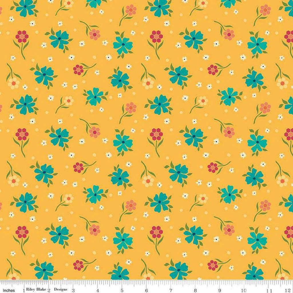 Riley Blake Heather Peterson Market Street Fabric Collection Flowers on Yellow Premium 100% Quilt Shop Quality Cotton Fabrics