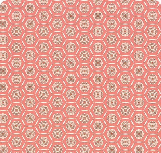 Riley Blake Heather Peterson Market Street Fabric Collection Hexagons on Coral Premium 100% Quilt Shop Quality Cotton Fabrics